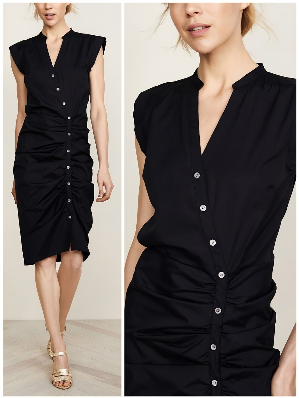 Veronica Beard Cotton Ruched Asymmetric Black Shirt Dress, 10